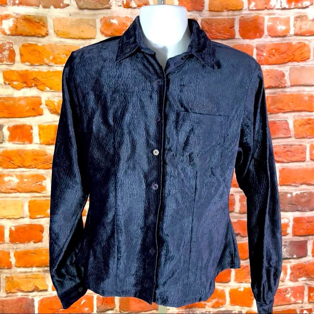 Easyriders blue velvety crushed velvet womens top L NWT